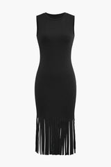 Fringe Hem Sleeveless Midi Dress