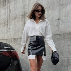 White Shirt Waist Seal Skirt Outfit