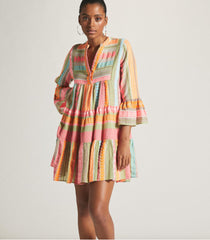 Printed Stitching Geometric Pattern Bell Sleeve Dress