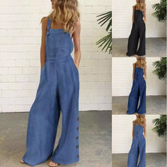 Sleeveless Side Pocket Casual Wide Leg Side Buckle Jumpsuit