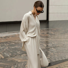 OLElegant Pleated Shirt and Trousers Set