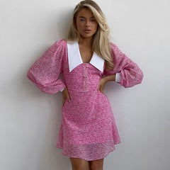 baby doll neck long sleeve printed dress