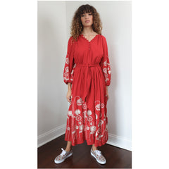 Flower Embroidery Loose Lace-up Long Dress