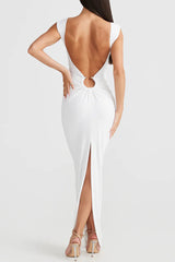 Ruched Cut Out Backless Slit Slip Maxi Dress