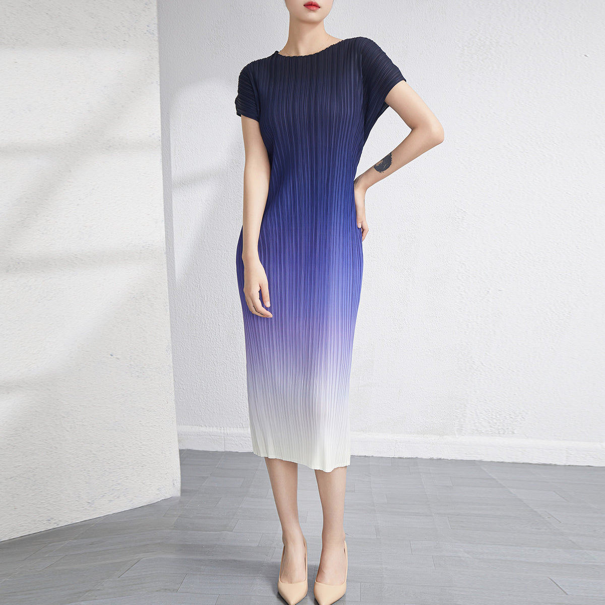 Pleated Dress Blue Purple Gradient Coloring