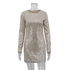 Sequined Sheath Dress Long Sleeve Mini Dress