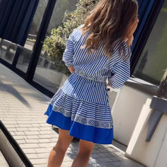 Striped Printed Waist-Controlled Dress