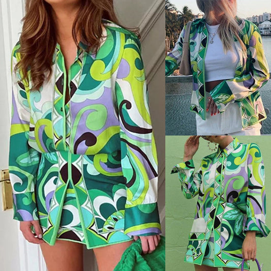 Printed Street Single-Breasted Coat Fashion Skort Suit