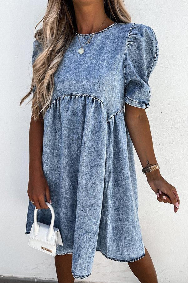 Puff Sleeve Denim Dress