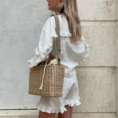 Beige Long Sleeve Shirt+High Waist Shorts Suit