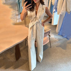 Women's Solid Color Wide-Leg Jumpsuit