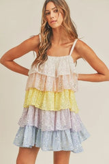 Multi-Layer Colored Beads Cake Dress European and American