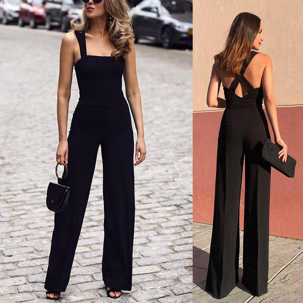 Tube-Shaped Mid-Waist Backless Black Trousers Thin