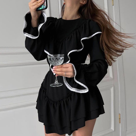 Bell Sleeve Ruffle Dress Black Dress