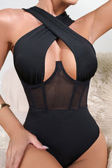 Cross Mesh Patchwork Bodysuit