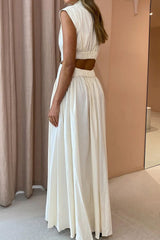 Mock Neck Cut Out Pleated Maxi Dress