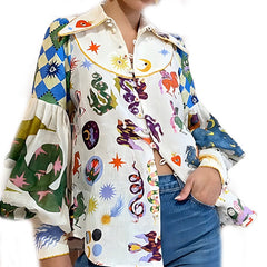 Cartoon Printing Lapel Single-Breasted Long Sleeve Shirt