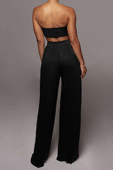 Tie Knot Front Ruched Tube Top And Pleated Wide Leg Pants