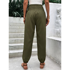 Elastic-Waist High Waist Wide-Leg Ankle-Length Pants