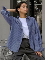 Blue Long Sleeved Striped Shirt Jacket