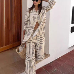 Printed Long Sleeve Shirt+Trousers Two-Piece Suit