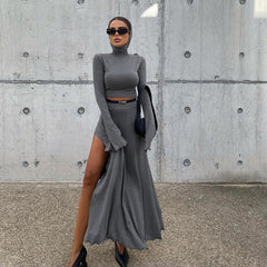 2024Cropped Hoodie and High Waist Tight Skirt Suit