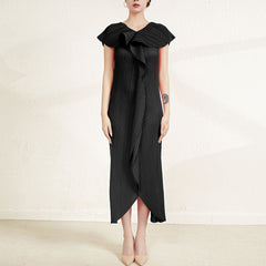 Formal DressVCollar Half Sleeve Pleated Dress