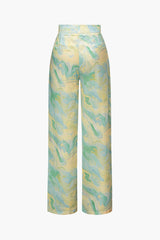 Marble Print High Waisted Full-length Straight Leg Pants