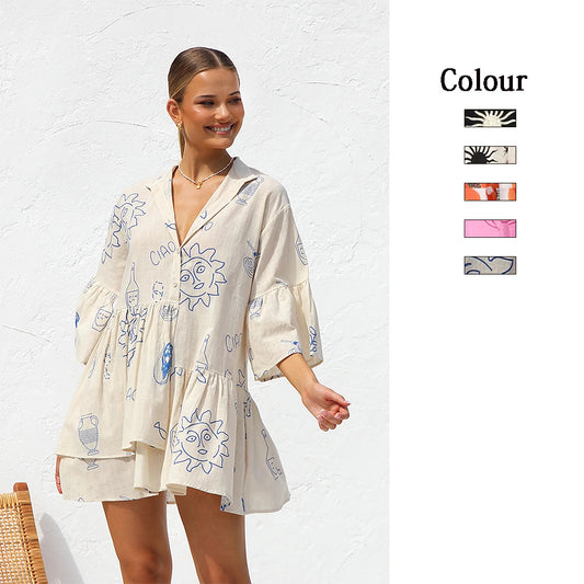 Horn Sleeve Ethnic Style Loose Shirt Short Dress