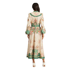 VCollar Vintage Printed Long Dress