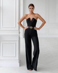 Jumpsuit Slant Mid-Waist Temperament Commute Jumpsuit