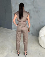 Waist-Slimming Belt Decorative Blouse and Pants