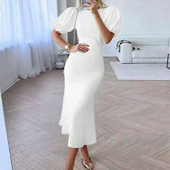 Puff Sleeve Solid Color Dress