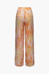 Marble Print High Waisted Full-length Straight Leg Pants