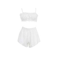 Artificial Silk Wooden Ear Suspenders Pajamas Two-Piece Set