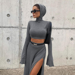 2024Cropped Hoodie and High Waist Tight Skirt Suit