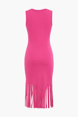 Fringe Hem Sleeveless Midi Dress