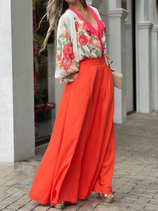 Long Sleeve Top High Waist Wide Leg Pants Suit