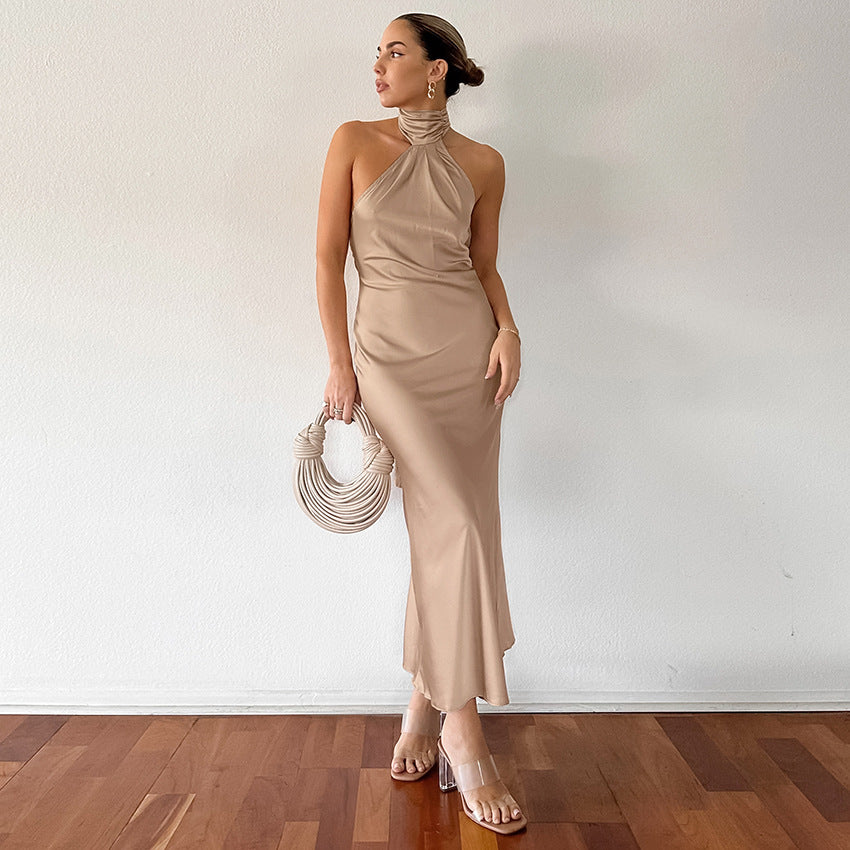 Khaki French Halter Fishtail Dress