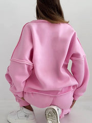 Patchwork Knitting Brushed Hoody Pencil Pants Two-Piece Suit