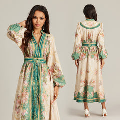 VCollar Vintage Printed Long Dress