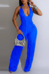 Ruffle Knot Halter Backless Jumsuit