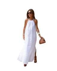 Halter Slit Cotton Linen Dress