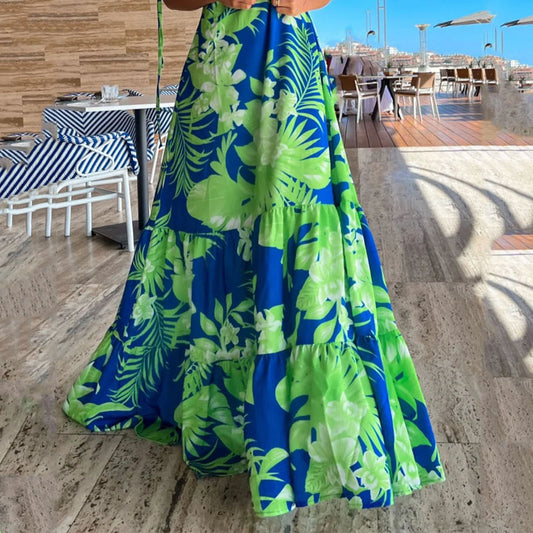 PrintingVCollar Strap Beach Dress