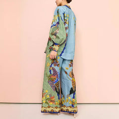 Printed Puff Sleeve Holiday Tether Two-Piece Suit