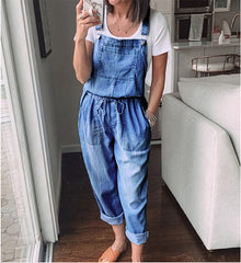 Drawstring Denim Overalls