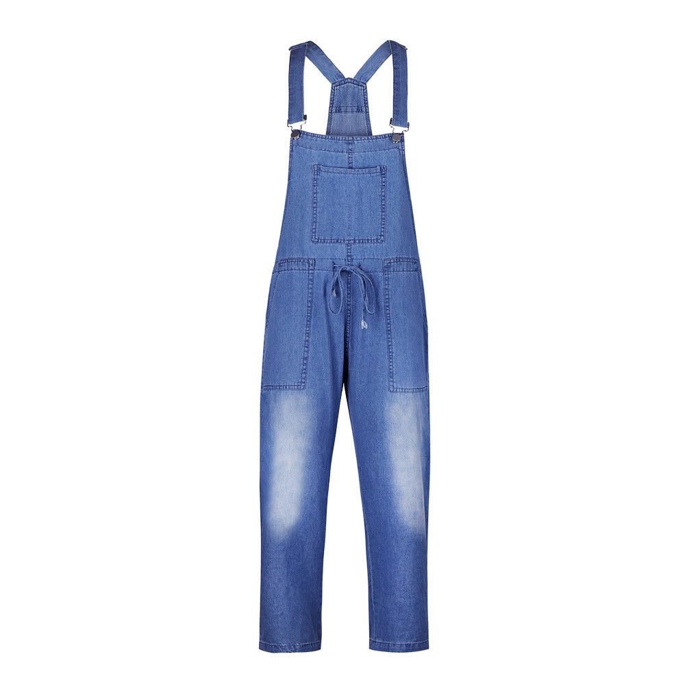 Drawstring Denim Overalls