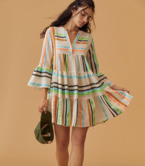 Printed Stitching Geometric Pattern Bell Sleeve Dress