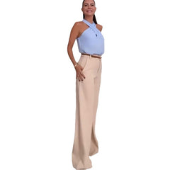 Cross-Halterneck Short Top Wide Leg Pants Casual Two-Piece Suit