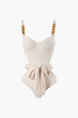 Textured Cut-Out Knot One-Piece Swimsuit